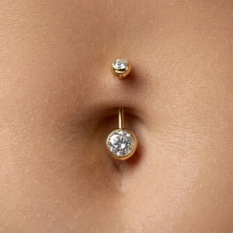 Louise Solitaire Belly Ring, Round Bezel Set Navel Piercing Jewelry